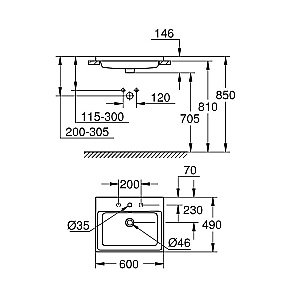 Раковина встраиваемая Grohe Cube Ceramic 60,5 3947900H белая купить в интернет-магазине Sanbest