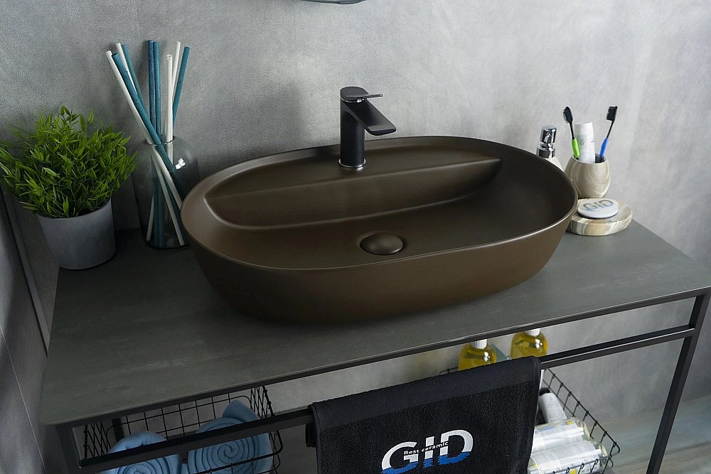 Раковина накладная Gid Lago 61 Br1346 53342 коричневая матовая купить в интернет-магазине Sanbest