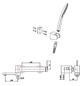 Смеситель для ванны BelBagno ETNA ETN-SET-VDH-IN сатин купить в интернет-магазине сантехники Sanbest