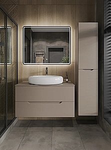 Тумба с раковиной Orange Line 100 Li-100TuLMDF+B08-640W латте/белый для ванной в интернет-магазине Sanbest