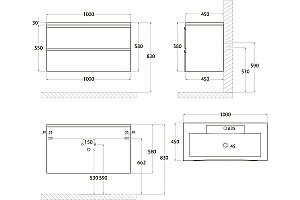 Тумба с раковиной Art&Max Bianchi 1000-2C-SO-CM + 1000-MR-FP-Nero 100 капучино матовый для ванной в интернет-магазине Sanbest