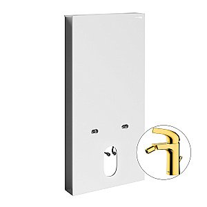Инсталляция для биде со смесителем WasserKraft Naab 86BDT.050.WH.SQ7106 белая панель/смеситель  золото глянцевое купить в интернет-магазине сантехники Sanbest