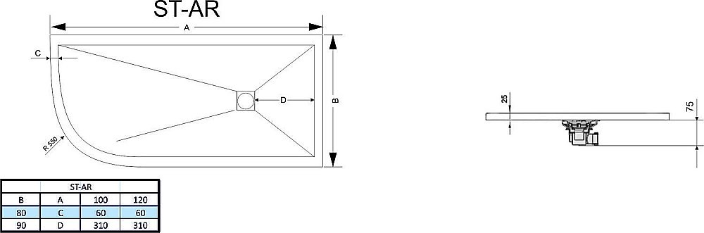 Душевой поддон RGW Stone Tray 16154128-01R/L 80x120 белый купить в интернет-магазине Sanbest