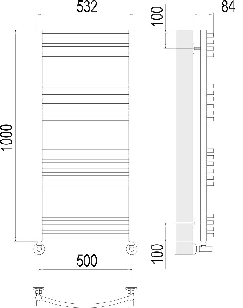 Полотенцесушитель водяной Terminus Классик П20 500х1000 купить в интернет-магазине сантехники Sanbest