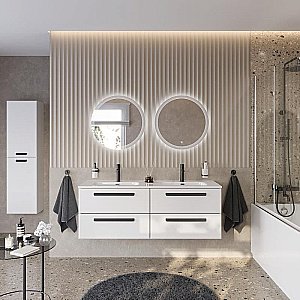 Тумба с раковиной Cezares ECO-CER-N 140 ECO-CER-N-1400-4C-SO-2-BL белая глянцевая для ванной в интернет-магазине Sanbest