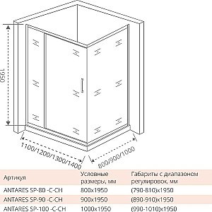 Душевой уголок Good door ANTARES WTW+SP 120x90 купить в интернет-магазине Sanbest