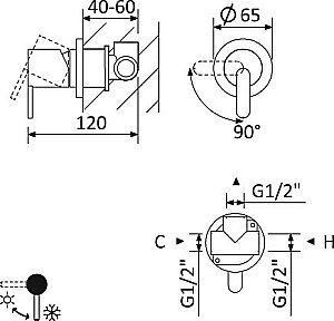 Смеситель для душа Cezares LEAF-DIM-L-01 хром купить в интернет-магазине сантехники Sanbest