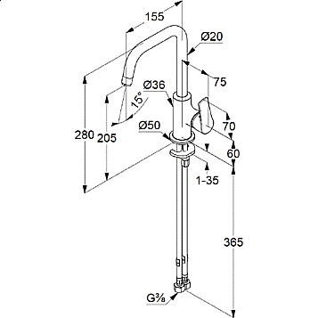 Смеситель для раковины Kludi Pure&Solid 340240575 хром купить в интернет-магазине сантехники Sanbest