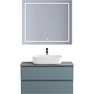 Тумба с раковиной и столешницей BelBagno 80 KRAFT-800-2C-SO-AO+KEP-80-GRN голубая матовая для ванной в интернет-магазине Sanbest