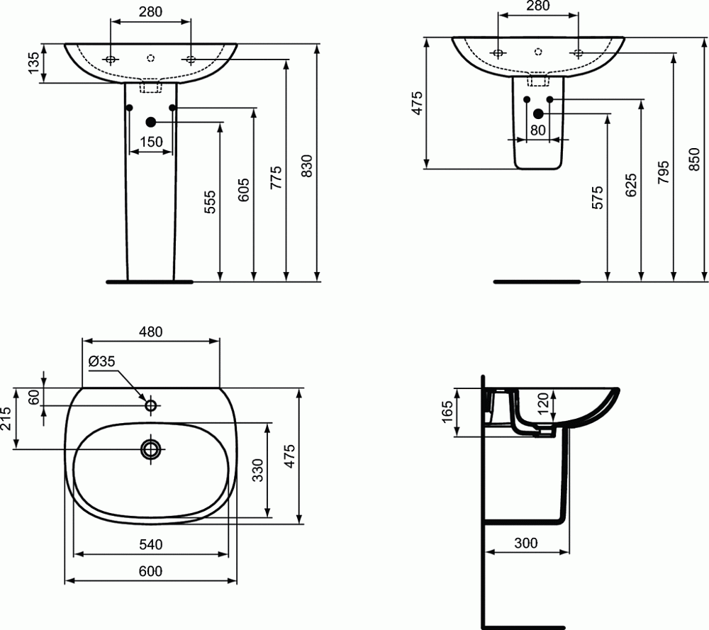 Раковина на пьедестале Ideal Standard Tesi T352201 купить в интернет-магазине Sanbest