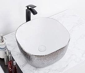 Раковина накладная Ceramalux NC 42 D1301H021 серебро, белая купить в интернет-магазине Sanbest