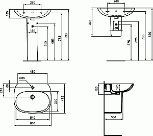 Раковина на пьедестале Ideal Standard Tesi 60 T352201 белая купить в интернет-магазине Sanbest