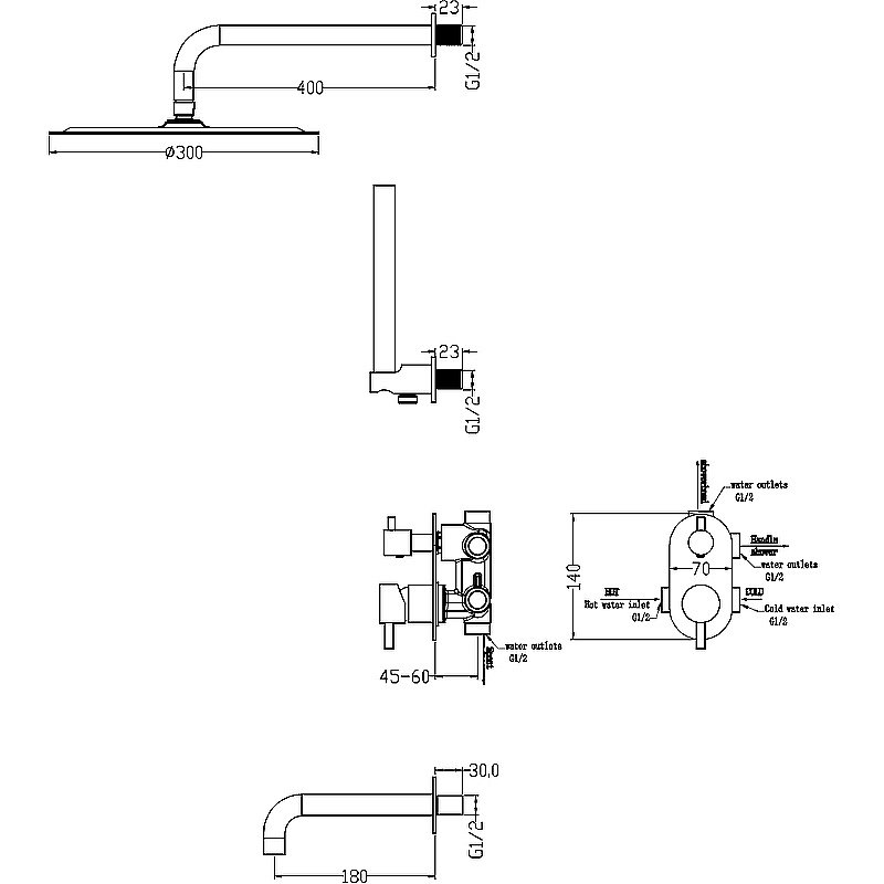 Душевая система Boheme Uno 464-2-SGM сталь глянец купить в интернет-магазине сантехники Sanbest
