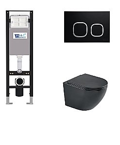 Унитаз с инсталляцией WeltWasser AMBERG 350 + HEIMBACH 043 MT-BL + AMBERG RD-BL черный матовый/кнопка черный-хром купить в интернет-магазине Sanbest