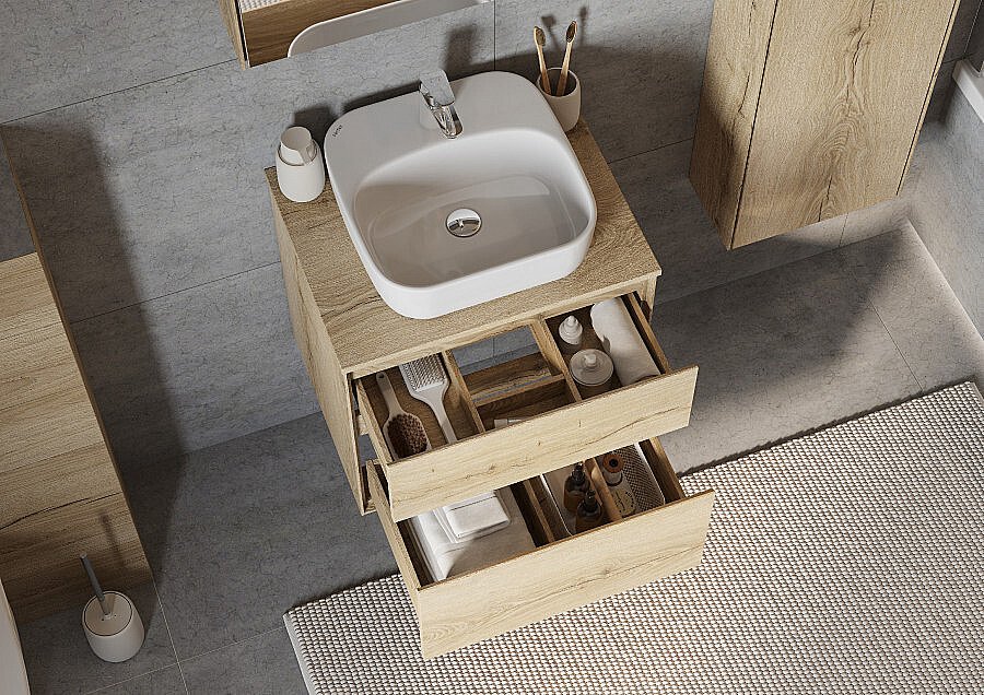 Тумба со столешницей Акватон Либерти 60 дуб эльвезия для ванной в интернет-магазине Sanbest