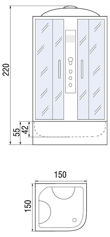 Душевая кабина RIVER TEMZA 55 150х150 ТН стекло тонированное купить в интернет-магазине Sanbest