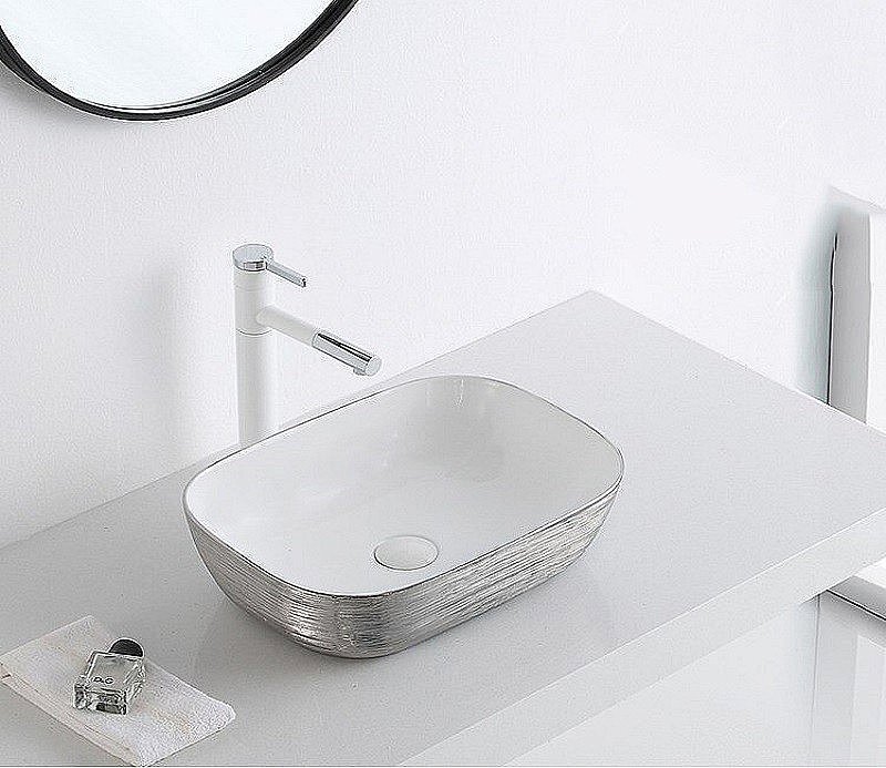 Раковина накладная Ceramalux NC  46 D1333H131 серебро, белая купить в интернет-магазине Sanbest