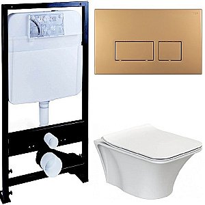 Унитаз Boheme Mirage 965-W с инсталяцией и кнопкой 664-G белый глянцевый/золото, безободковый купить в интернет-магазине Sanbest