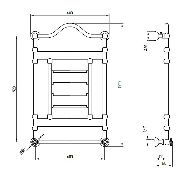 Полотенцесушитель водяной Migliore Edward ML.EDW-HY.610 бронза купить в интернет-магазине сантехники Sanbest