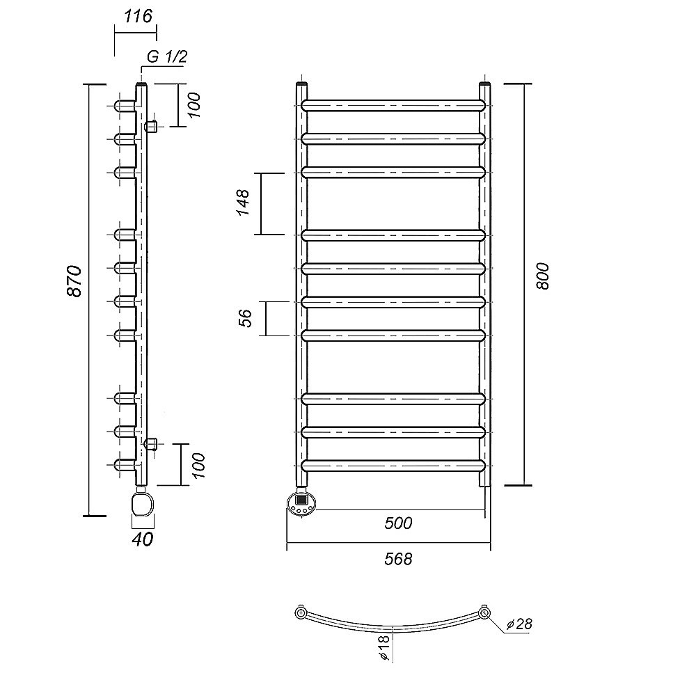 Полотенцесушитель электрический Domoterm Калипсо П10 500x800 АБР E бронза купить в интернет-магазине сантехники Sanbest