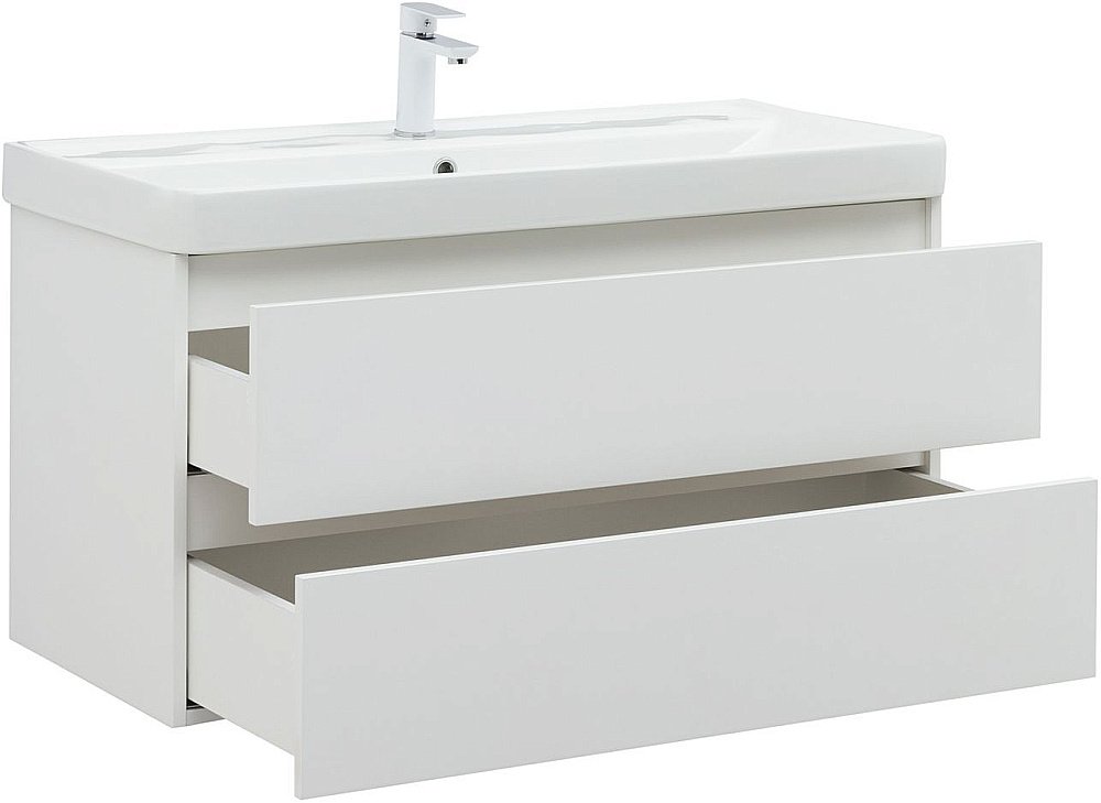 Тумба с раковиной Aquanet Вега 100 белый глянец для ванной в интернет-магазине Sanbest