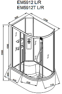 Душевая кабина AvaCan EM Серия EM5912 N 120х90 без крыши купить в интернет-магазине Sanbest