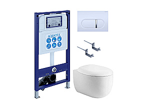 Унитаз подвесной с инсталляцией Aquatek Альтаир SET AQUATEK АЛЬТАИР cm-042 4в1 белый/кнопка белая, безободковый, с крышкой микролифт купить в интернет-магазине Sanbest