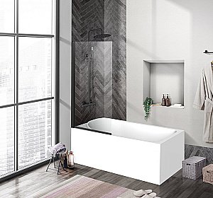 Шторка для ванны BelBagno UNO-V-1-90/150-C-NERO прозрачная купить в интернет-магазине Sanbest