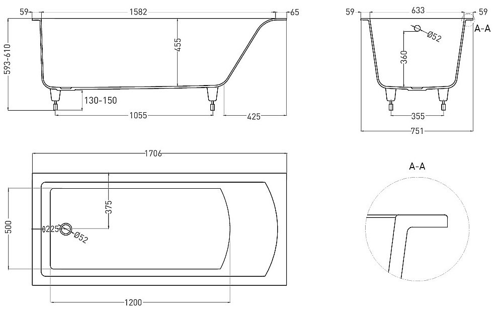Ванна Salini Cascata S-Sense 170x75 104113GF RAL купить в интернет-магазине Sanbest