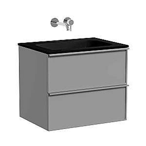 Тумба с раковиной Sancos Velta 60 VL60WG+CN7011MBwx теплый серый матовая/раковина черная матовая, без отверстий для ванной в интернет-магазине Sanbest