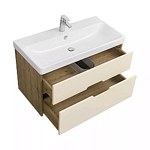 Тумба с раковиной Акватон Оливия 90 бежевая/дуб веллингтон для ванной в интернет-магазине Sanbest