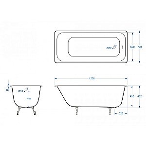 Ванна чугунная Delice Aurora Elite DLR230603 150х70 белая купить в интернет-магазине Sanbest
