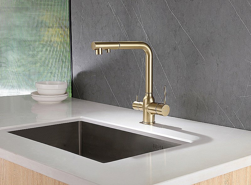 Смеситель для кухни Abber Emotion AF8814G золото матовое купить в интернет-магазине сантехники Sanbest