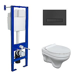 Унитаз подвесной Berges ALBIT S  безободковый, с инсталляцией, белый/кнопка черная Soft Touch купить в интернет-магазине Sanbest