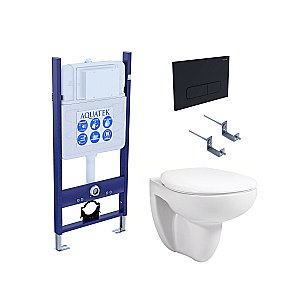 Унитаз с инсталляцией Aquatek Каир SET AQUATEK КАИР-14-017 с черной матовой кнопкой, с крышкой микролифт, безободковый купить в интернет-магазине Sanbest