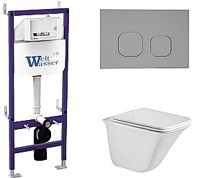 Унитаз подвесной WeltWasser BAMBERG 460+ROTBACH 004 GL-WT+BAMBERG CR белый глянцевый, безободковый, с крышкой микролифт, с инсталляцией и кнопкой хром купить в интернет-магазине Sanbest