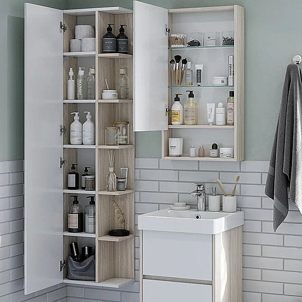 Зеркальный шкаф Акватон Сканди 55 белый/дуб верона купить в интернет-магазине сантехники Sanbest