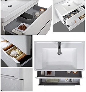 Тумба с раковиной Parly River 70 подвесная лилейно-белая для ванной в интернет-магазине Sanbest