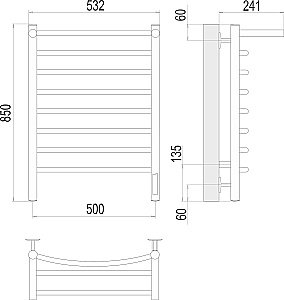 Полотенцесушитель электрический с полочкой Terminus Классик П8 500х850 купить в интернет-магазине сантехники Sanbest