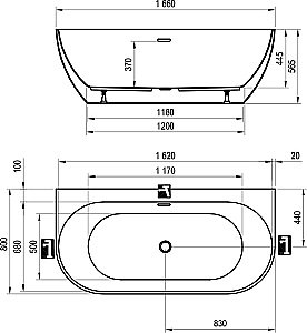 Ванна акриловая Ravak FREEDOM W 166х80 черный слив купить в интернет-магазине Sanbest