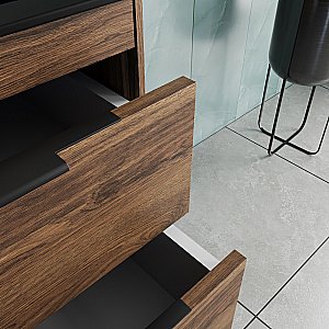 Тумба с раковиной Vincea Chiara 2D 60 VMC-2C2600CO/VCB-13600B тёмный дуб/раковина черная для ванной в интернет-магазине Sanbest