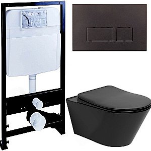 Унитаз Boheme Avva 972-B, безободковый, с инсталяцией, черный, кнопка 664 черная купить в интернет-магазине Sanbest