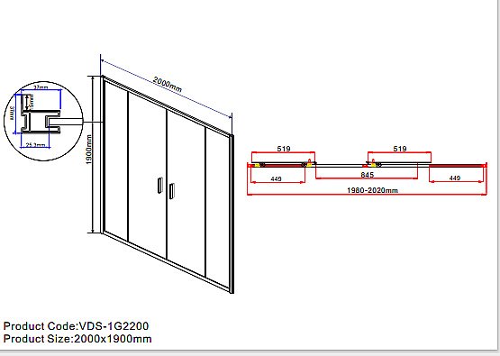 Душевая дверь Vincea Garda VDS-1G2200CH 200 купить в интернет-магазине Sanbest