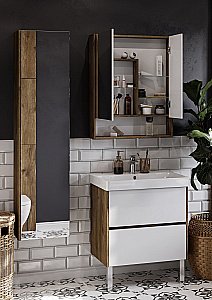 Зеркальный шкаф Акватон Сканди 70 белый/дуб рустикальный купить в интернет-магазине сантехники Sanbest