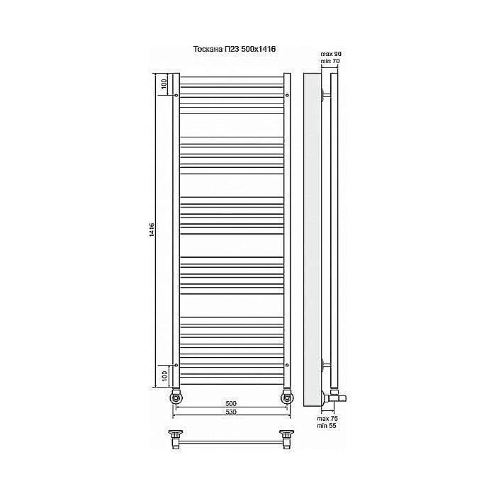 Полотенцесушитель водяной Terminus Тоскана П23 500x1416 купить в интернет-магазине сантехники Sanbest