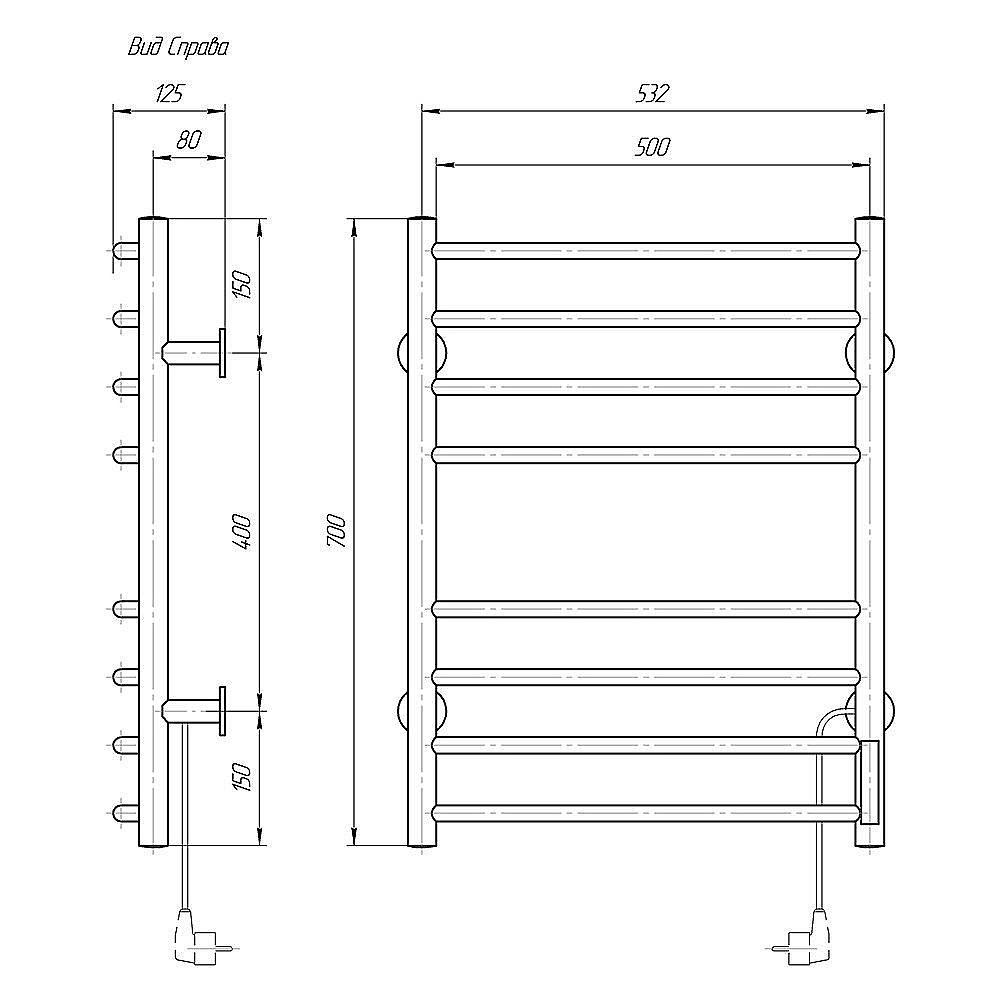 Полотенцесушитель Domoterm Аврора DMT 109-8 50x70 TBOX EK R купить в интернет-магазине сантехники Sanbest