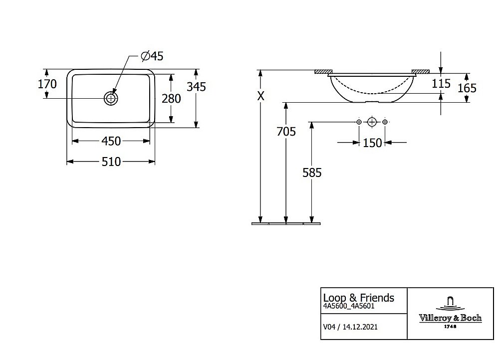 Раковина Villeroy&Boch Loop & Friends 4A560001 альпийский белый купить в интернет-магазине Sanbest