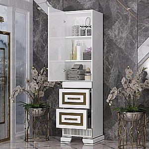 Пенал Опадирис Оникс 49 белый/золотая патина для ванной в интернет-магазине сантехники Sanbest