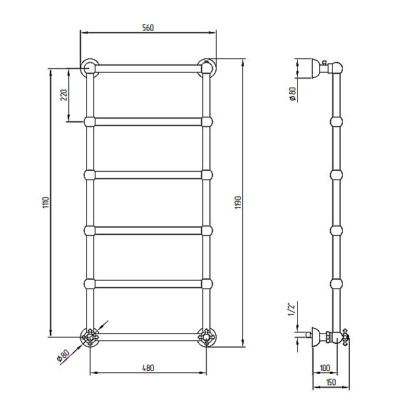 Полотенцесушитель водяной Migliore COLOSSEUM ML.CLS-HY.410 хром купить в интернет-магазине сантехники Sanbest