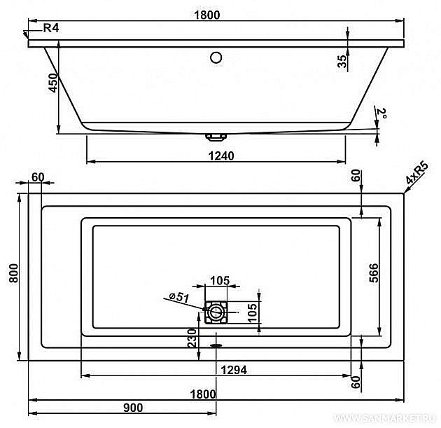Ванна акриловая Vagnerplast Cavallo 180x80 купить в интернет-магазине Sanbest